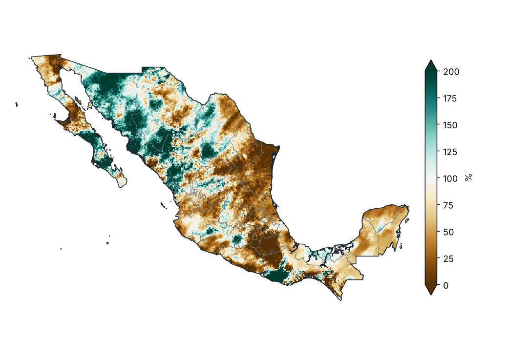 Porcentaje de la precipitación normal (1991–2020)