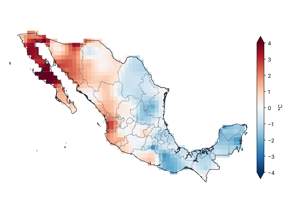 Anomalía de temperatura mínima (1991–2020)