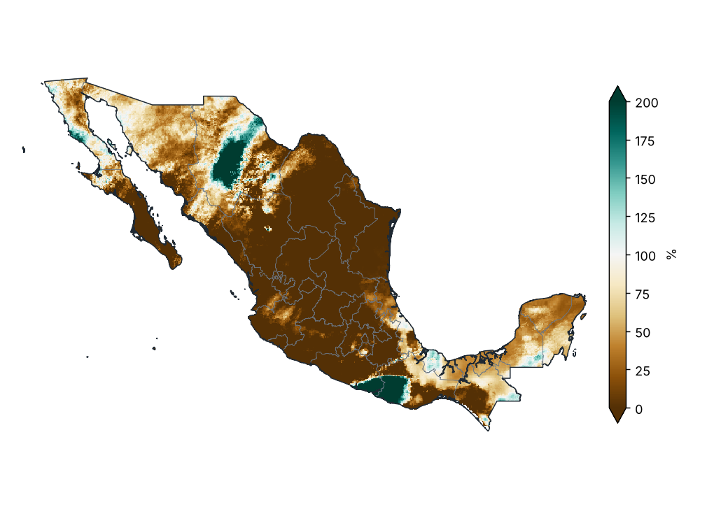 Porcentaje de la precipitación normal (1991–2020)