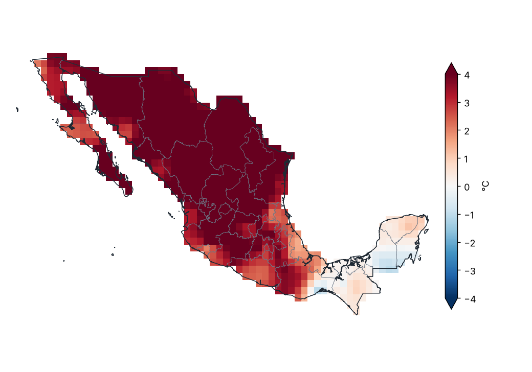 Anomalía de temperatura máxima (1991–2020)