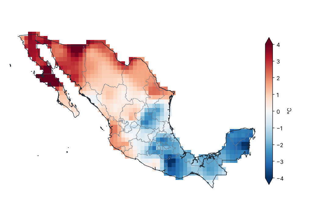 Anomalía de temperatura mínima (1991–2020)