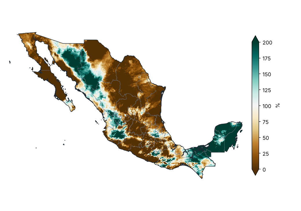 Porcentaje de la precipitación normal (1991–2020)