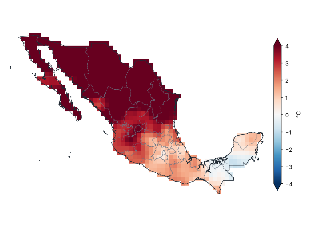 Anomalía de temperatura máxima (1991–2020)
