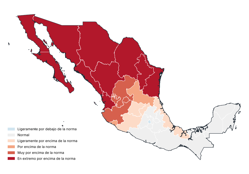 Anomalía de temperatura media por entidad