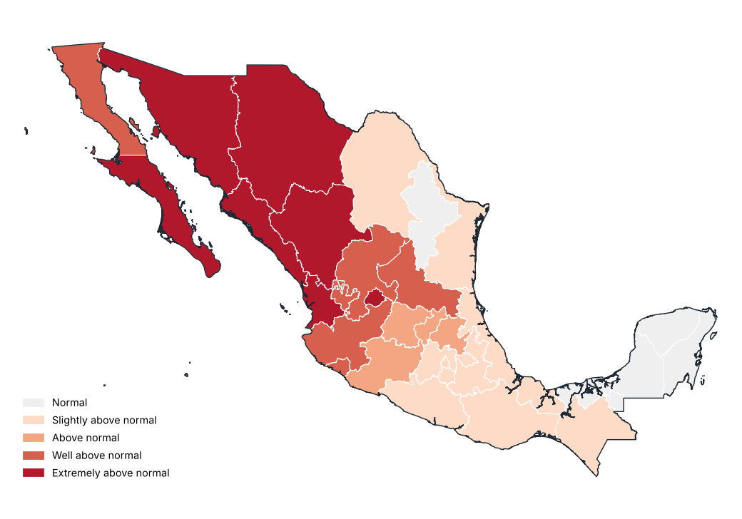 Mean temperature anomaly by state