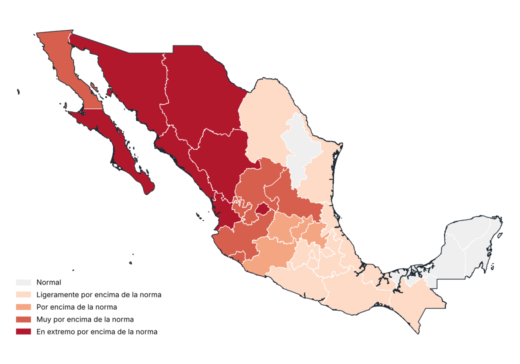 Anomalía de temperatura media por entidad
