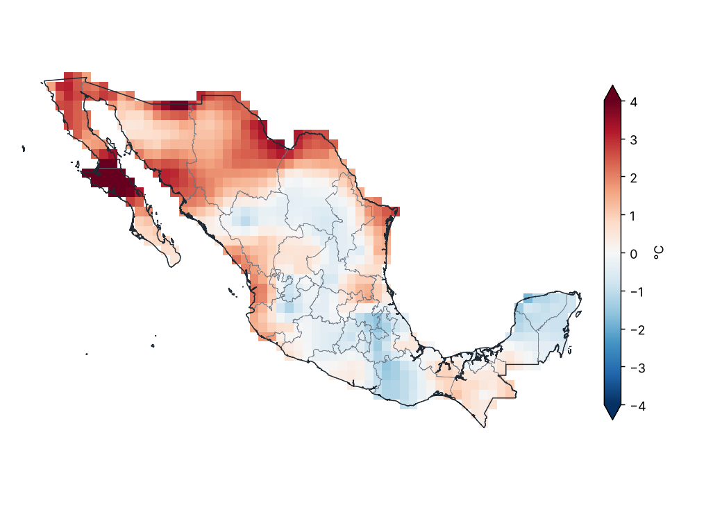 Anomalía de temperatura mínima (1991–2020)