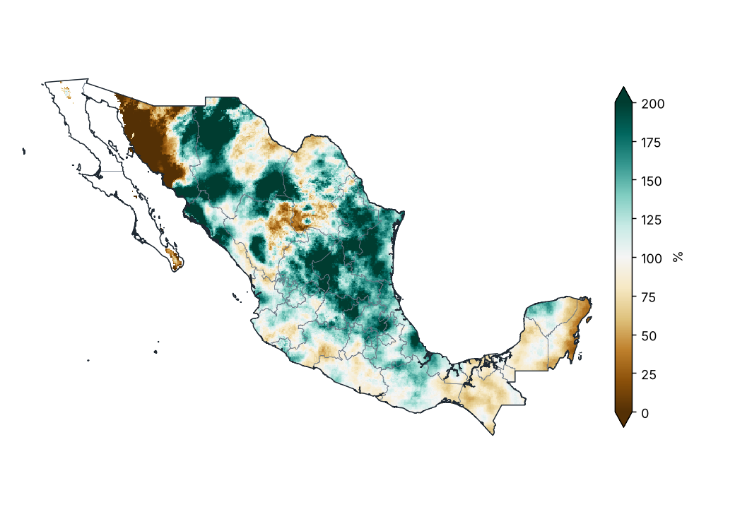 Porcentaje de la precipitación normal (1991–2020)