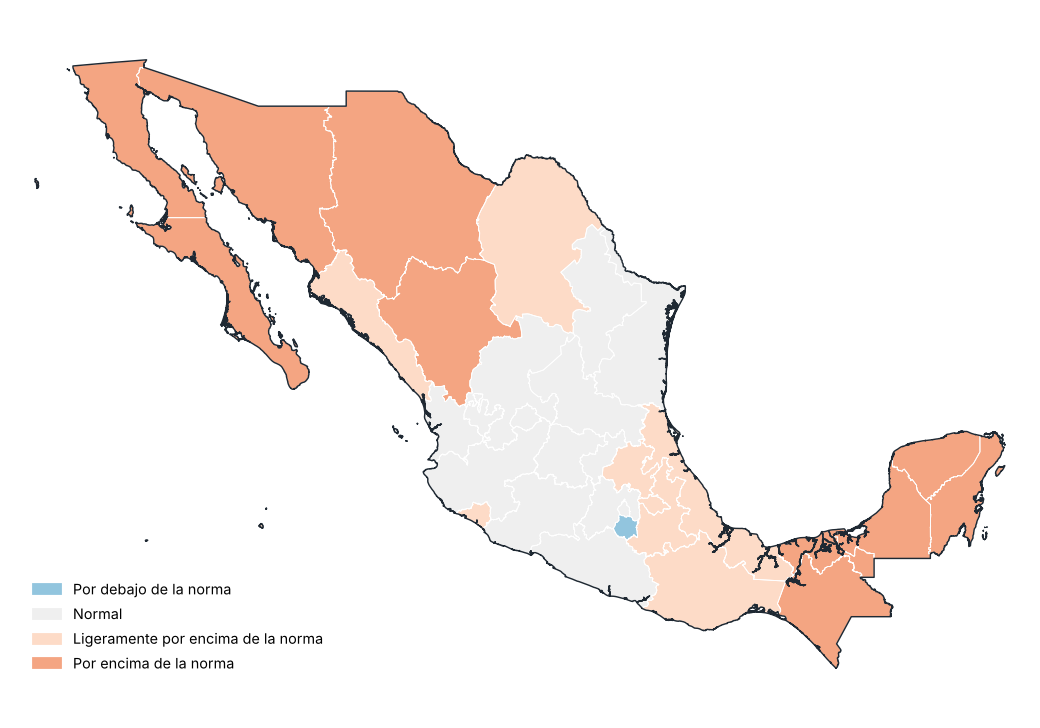 Anomalía de temperatura media por entidad