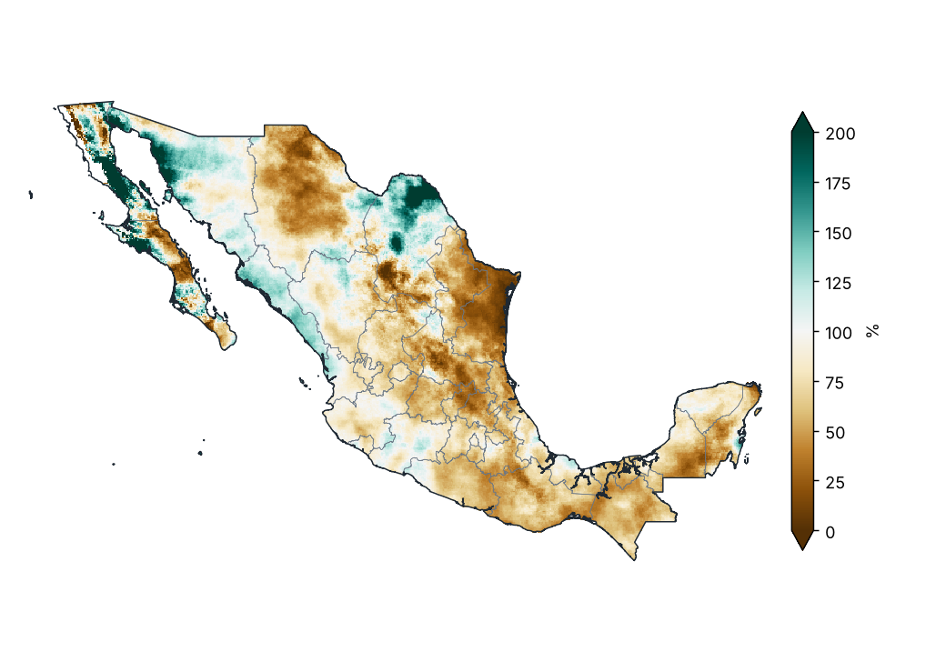 Porcentaje de la precipitación normal (1991–2020)