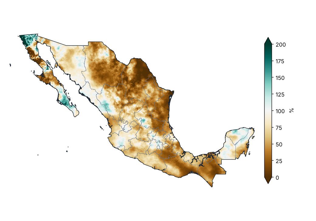 Porcentaje de la precipitación normal (1991–2020)