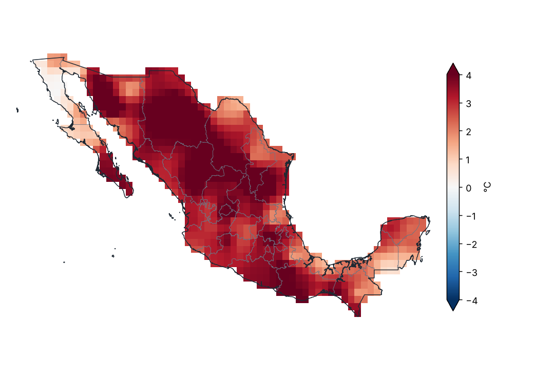 Anomalía de temperatura máxima (1991–2020)
