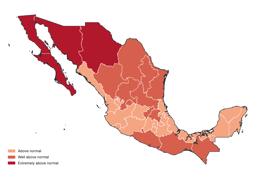 Mean temperature anomaly by state