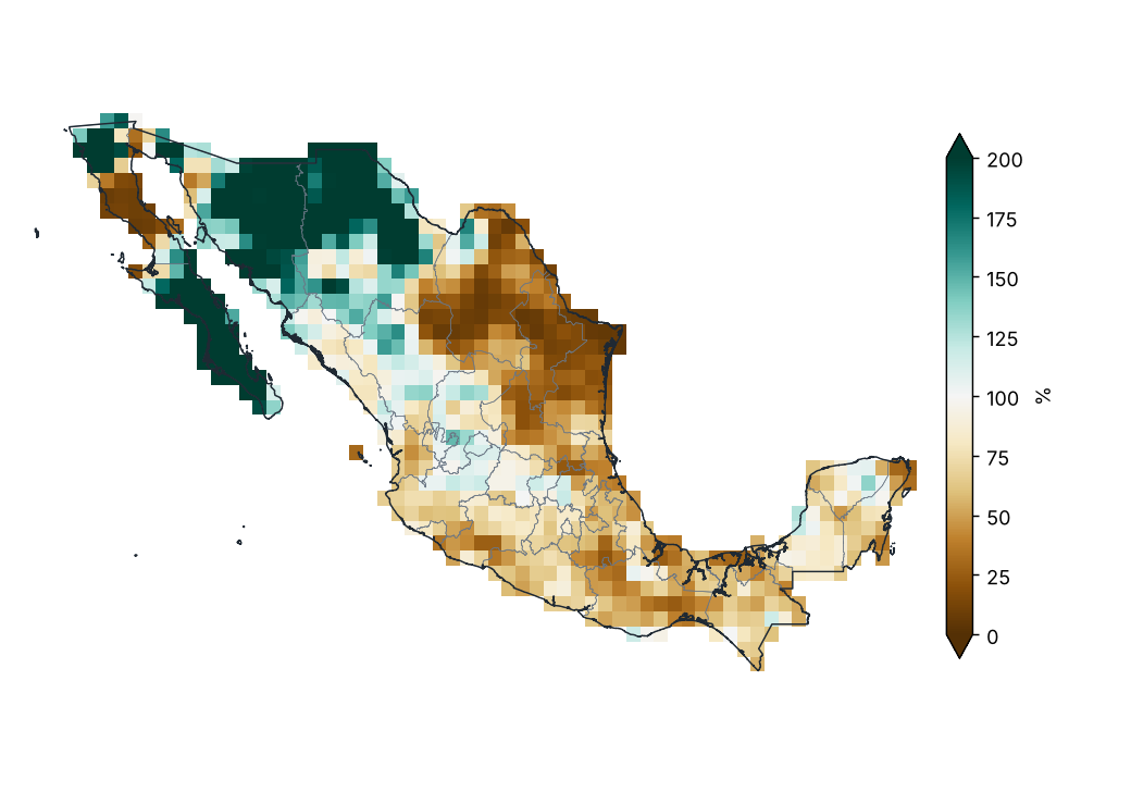 Porcentaje de la precipitación normal (1991–2020)