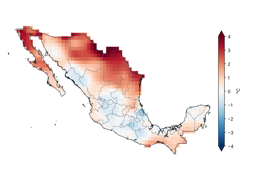 Anomalía de temperatura mínima (1991–2020)