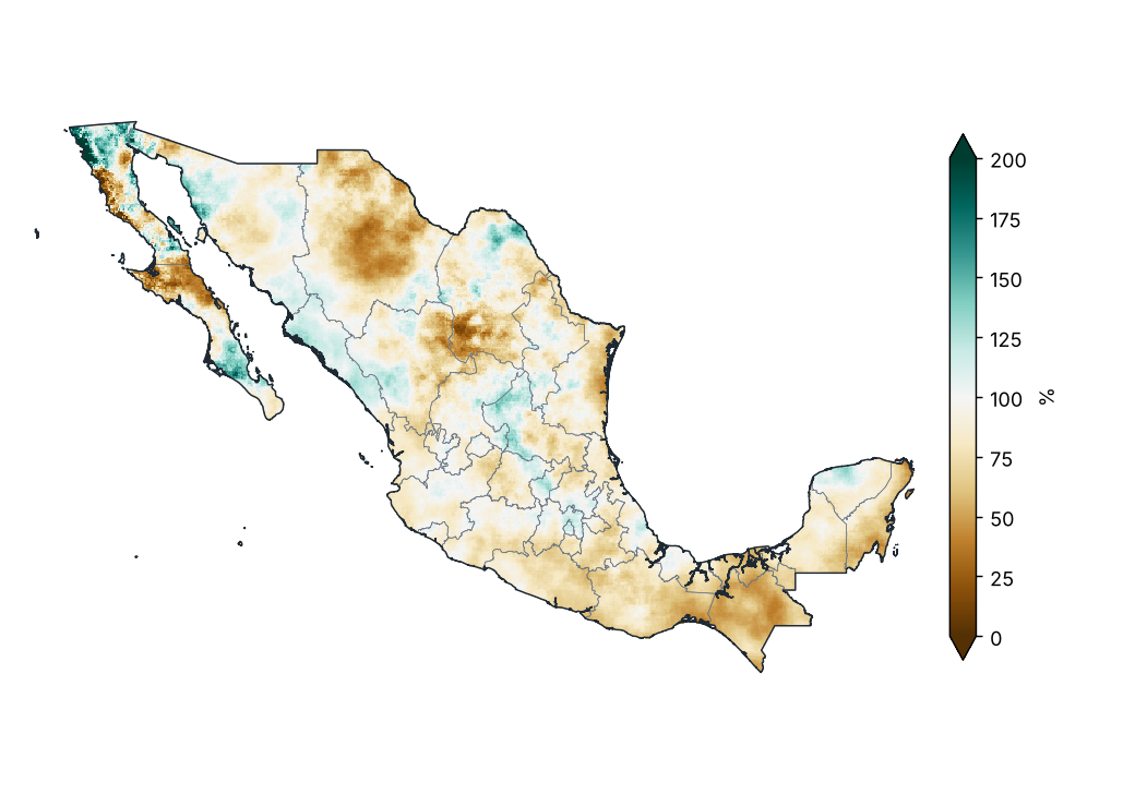 Porcentaje de la precipitación normal (1991–2020)