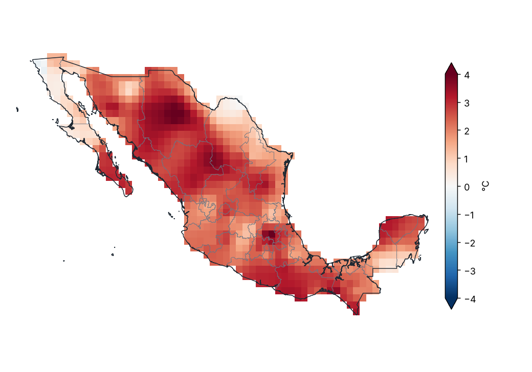 Anomalía de temperatura máxima (1991–2020)