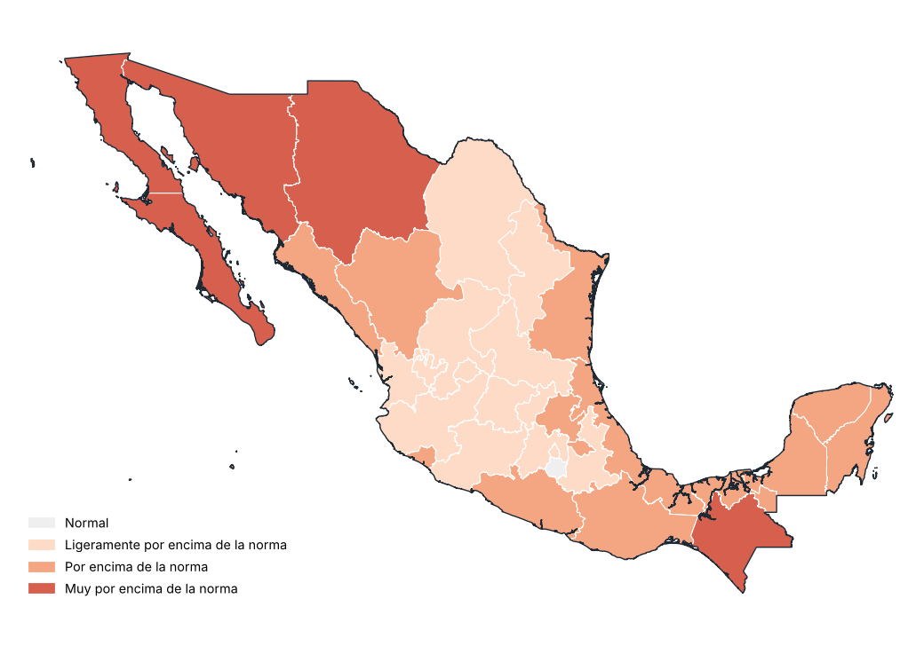 Anomalía de temperatura media por entidad