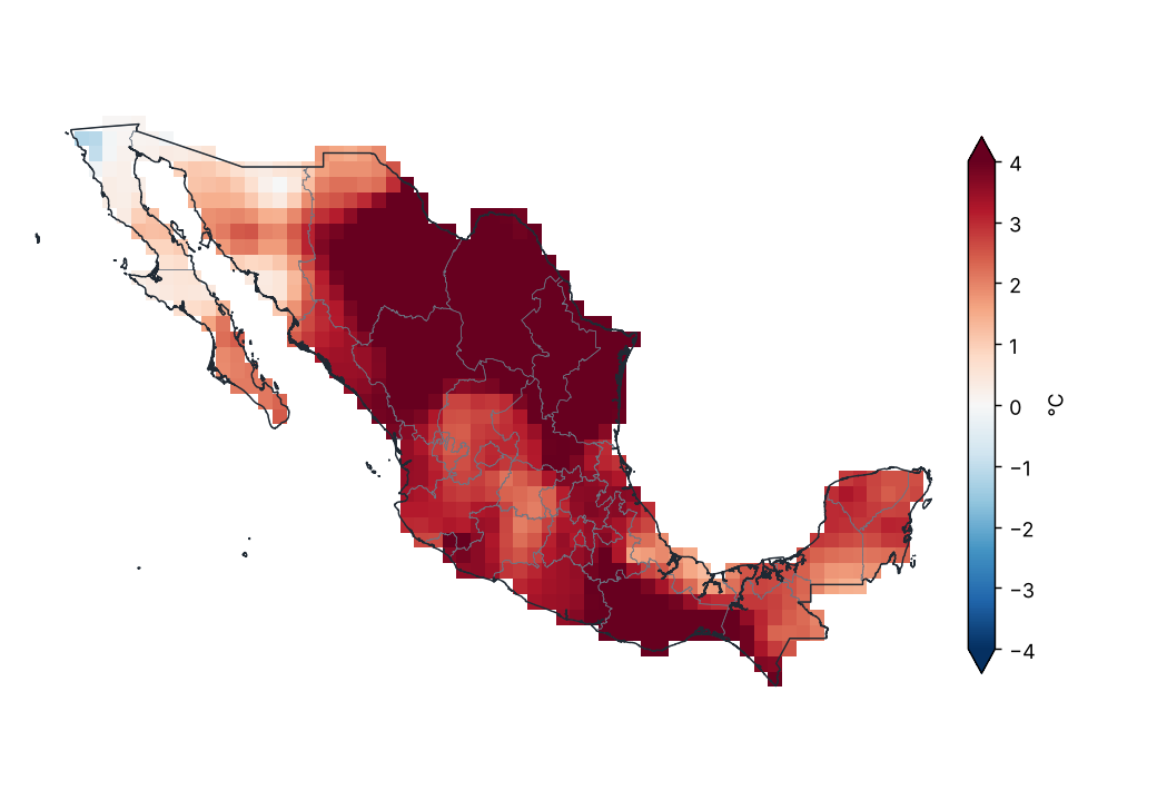 Anomalía de temperatura máxima (1991–2020)