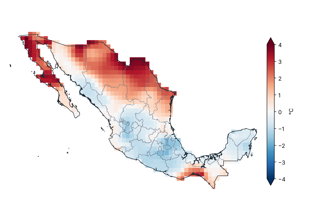 Anomalía de temperatura mínima (1991–2020)
