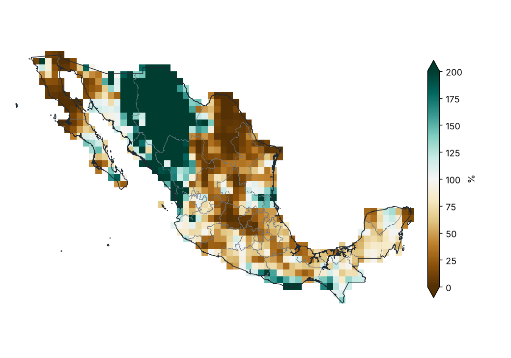 Porcentaje de la precipitación normal (1991–2020)