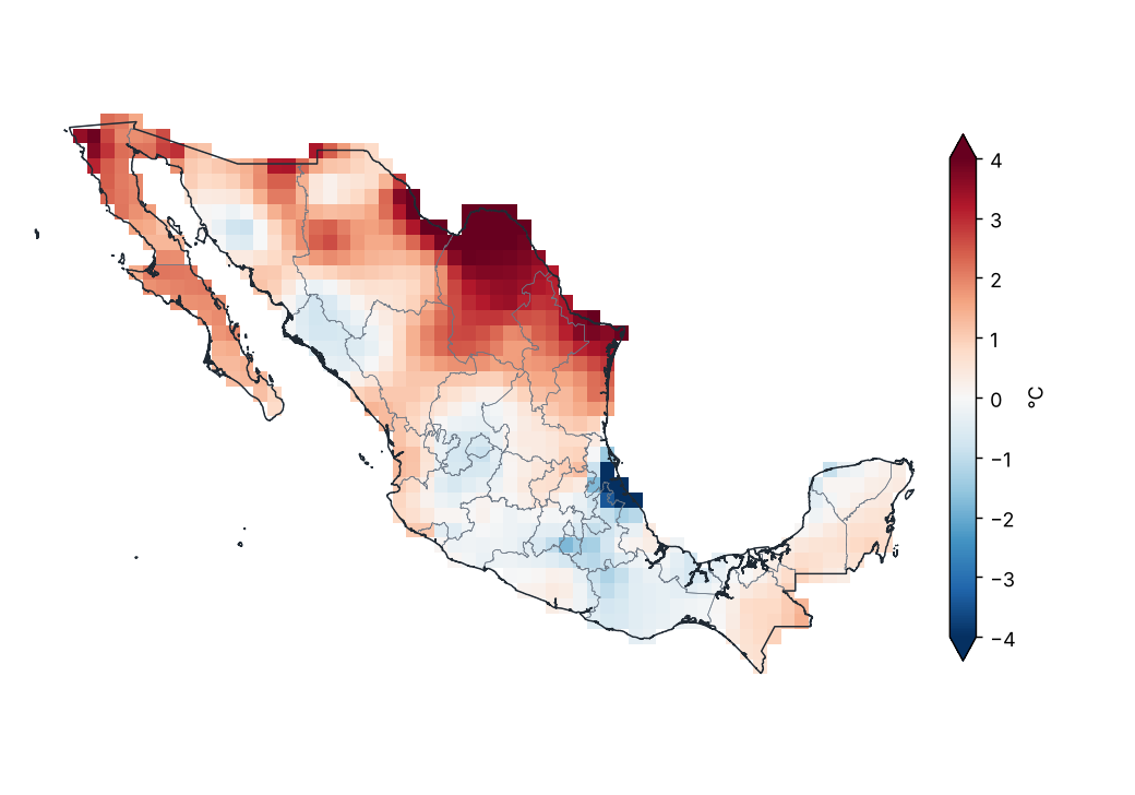 Anomalía de temperatura mínima (1991–2020)