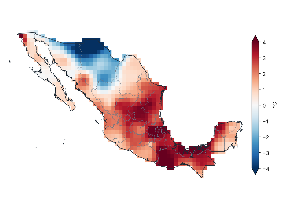 Anomalía de temperatura máxima (1991–2020)
