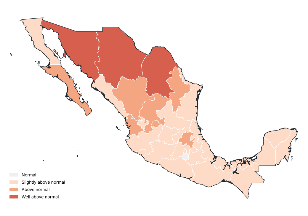 Mean temperature anomaly by state