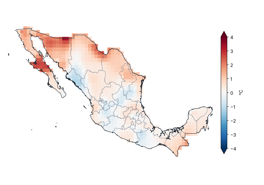 Anomalía de temperatura mínima (1991–2020)