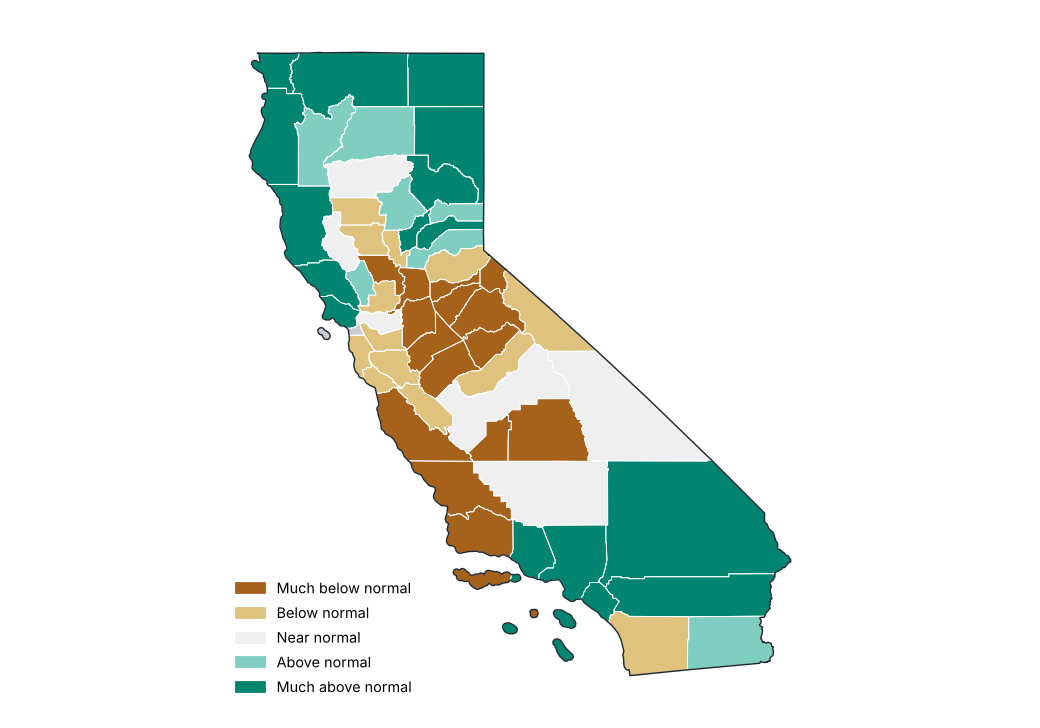Percent of normal by county