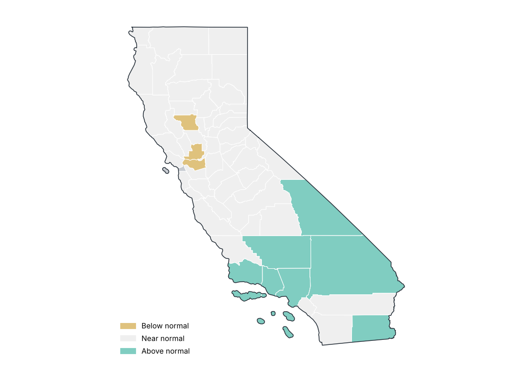 Percent of normal by county