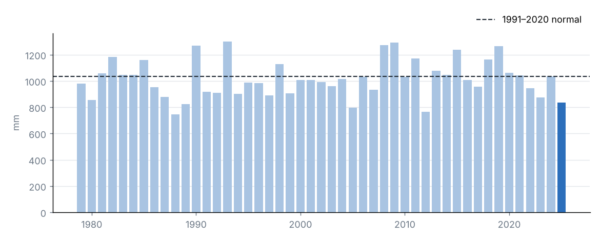 Statewide precipitation in each year