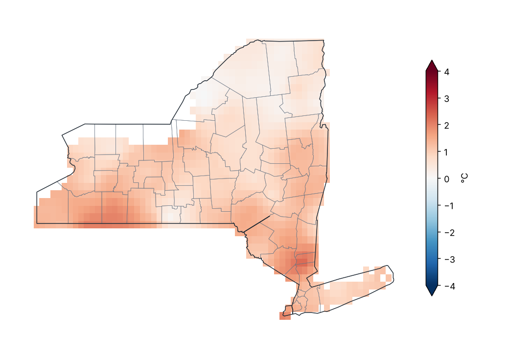 Anomalía de temperatura mínima (1991–2020)