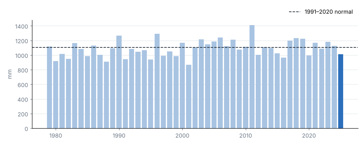 Statewide precipitation in each year