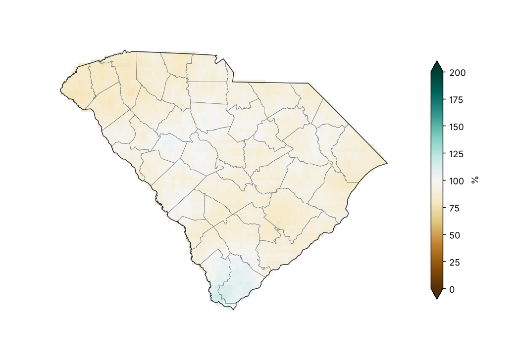 Percent of normal precipitation (1991–2020)
