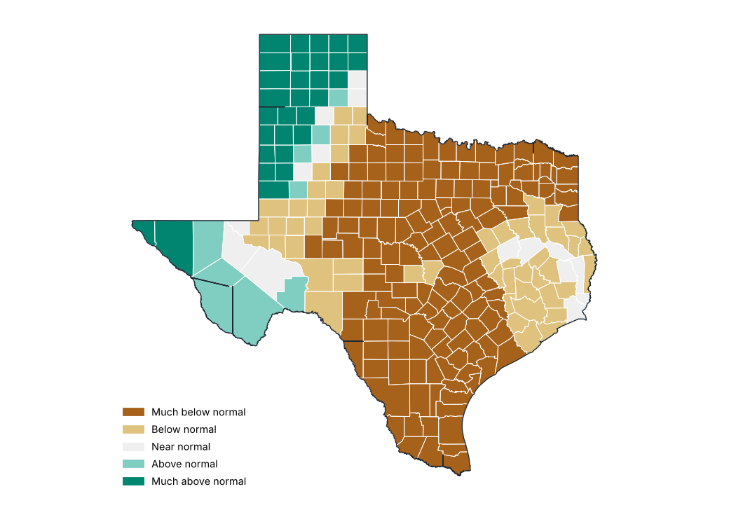Percent of normal by county