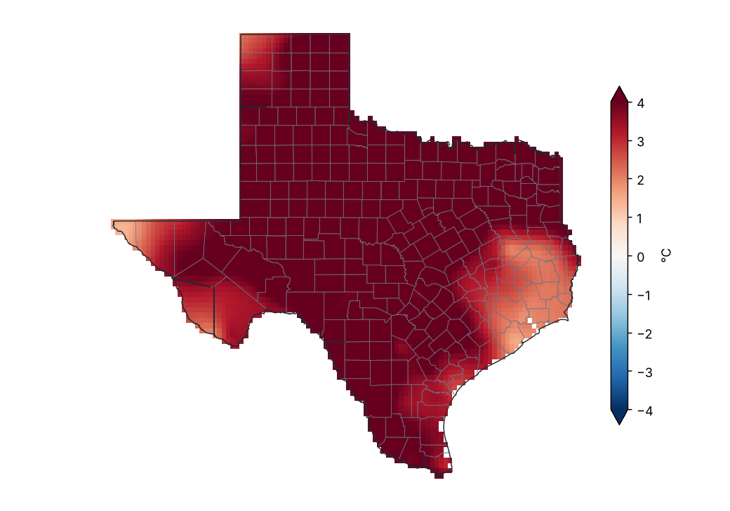 Anomalía de temperatura máxima (1991–2020)