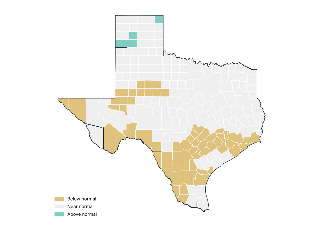Percent of normal by county