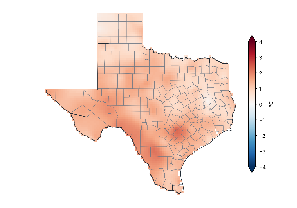Anomalía de temperatura máxima (1991–2020)